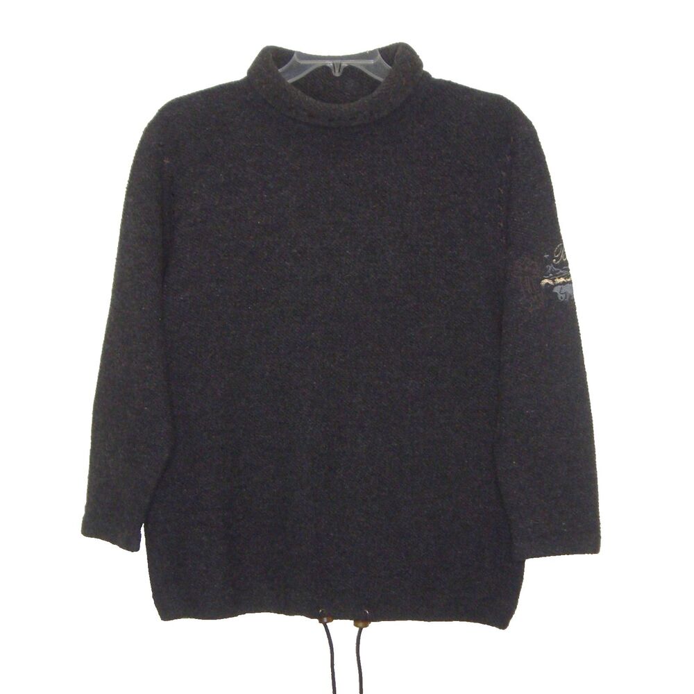 Vintage Bogner Ski Sweater Mens M Black Wool Blend Mock Neck Embroidered ITALY